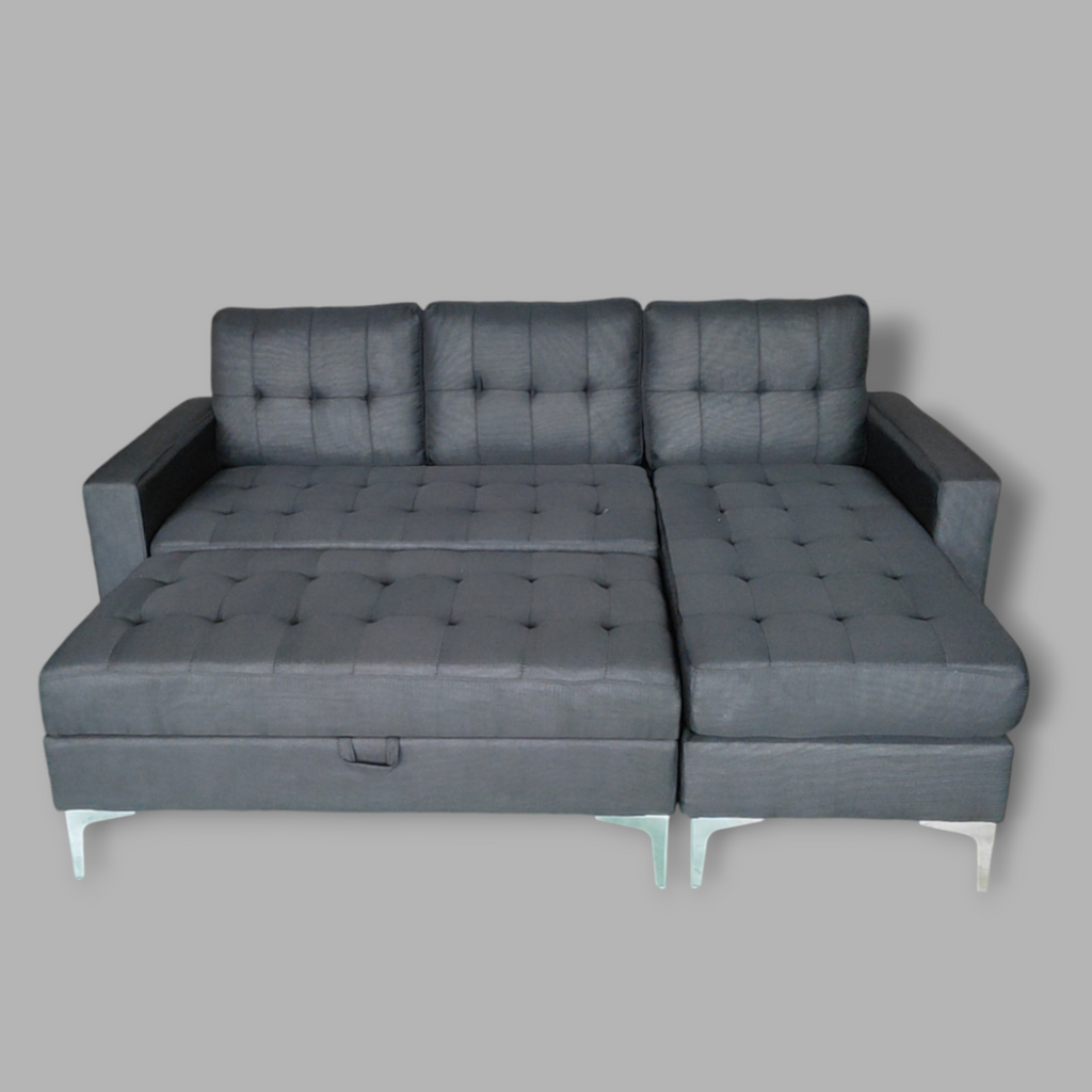 Mauritius Reversible Sectional with Storage Ottoman – Black image 0