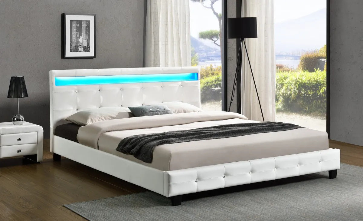 Kyoto - White Leather LED Bed Frame image 1
