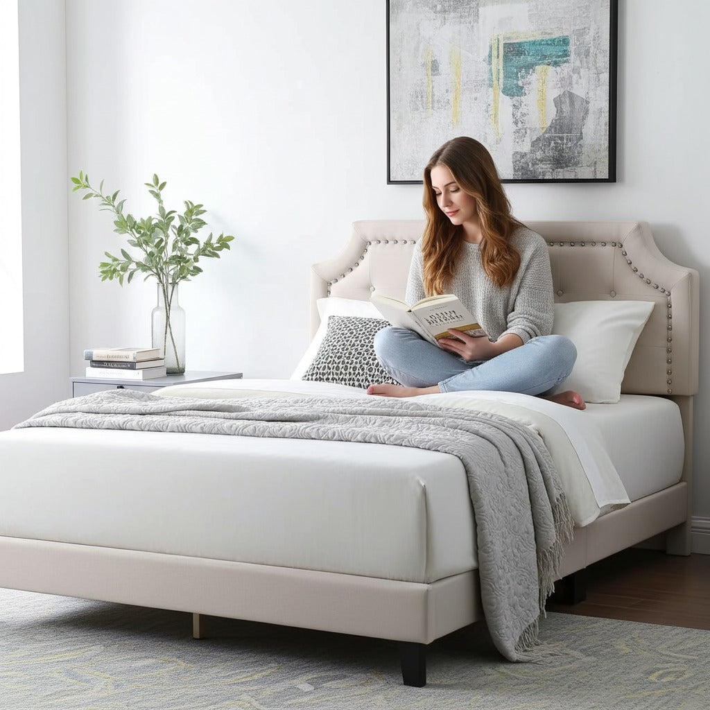 Halifax - Beige Linen Fabric Bed Frame image 2