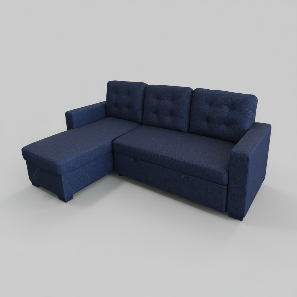 Hudson Sectional Sofa Bed with Storage – Navy Blue fabric