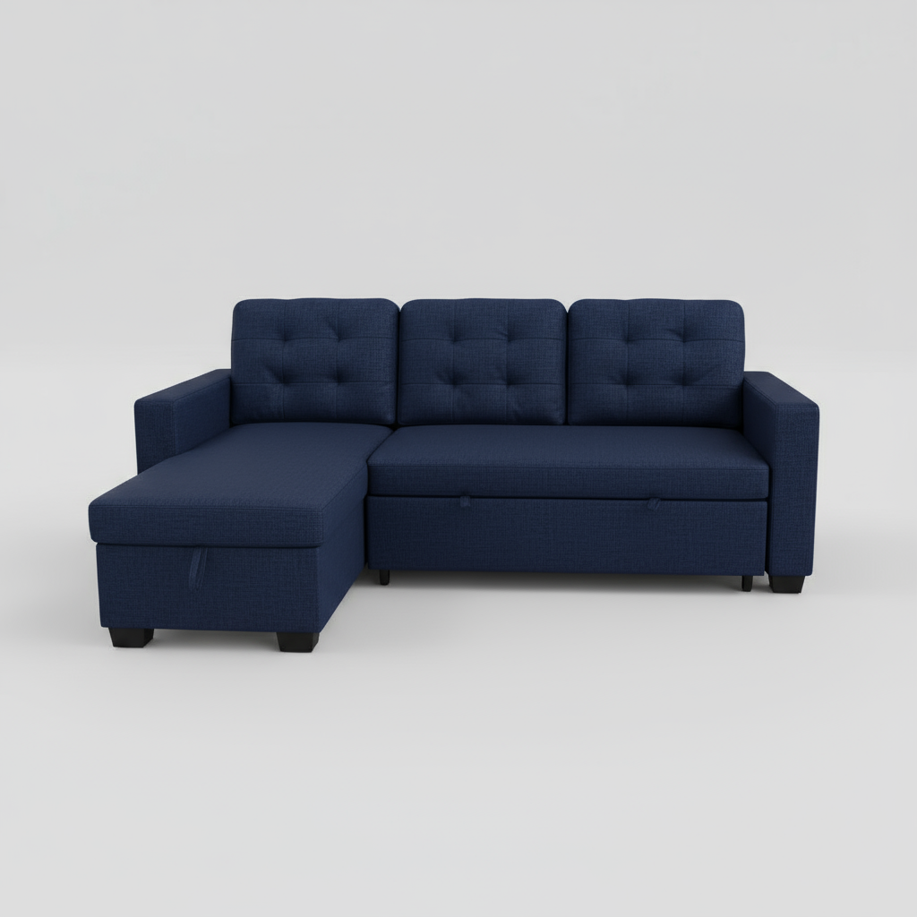 Hudson Sectional Sofa Bed with Storage – Navy Blue fabric