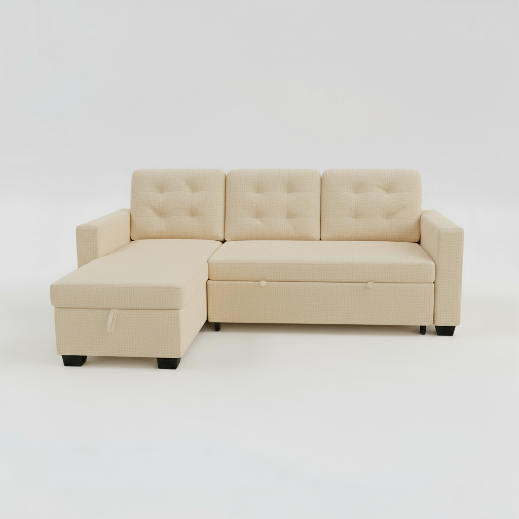 Hudson Sectional Sofa Bed with Storage – Cream