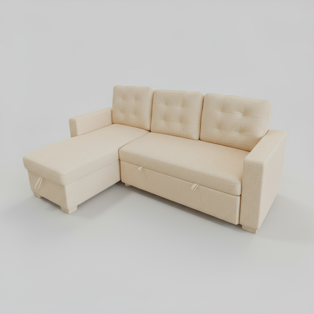 Hudson Sectional Sofa Bed with Storage – Cream