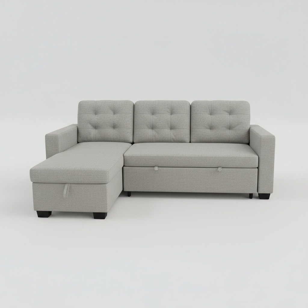 Hudson Sectional Sofa Bed with Storage – Light Grey fabric