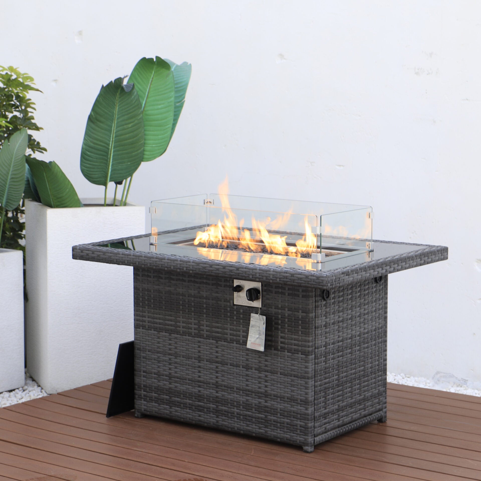 Wicker fire table - Grey image 1