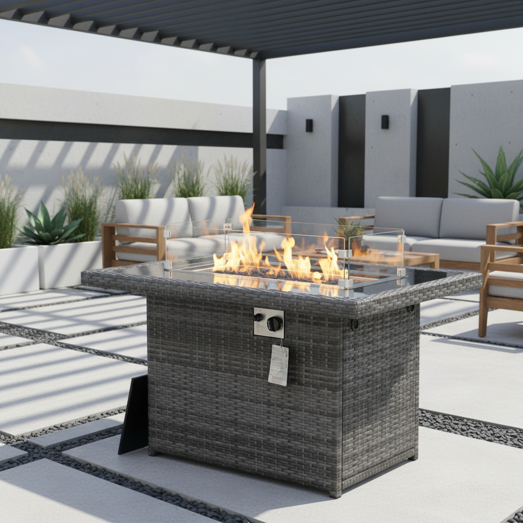 Wicker fire table - Grey