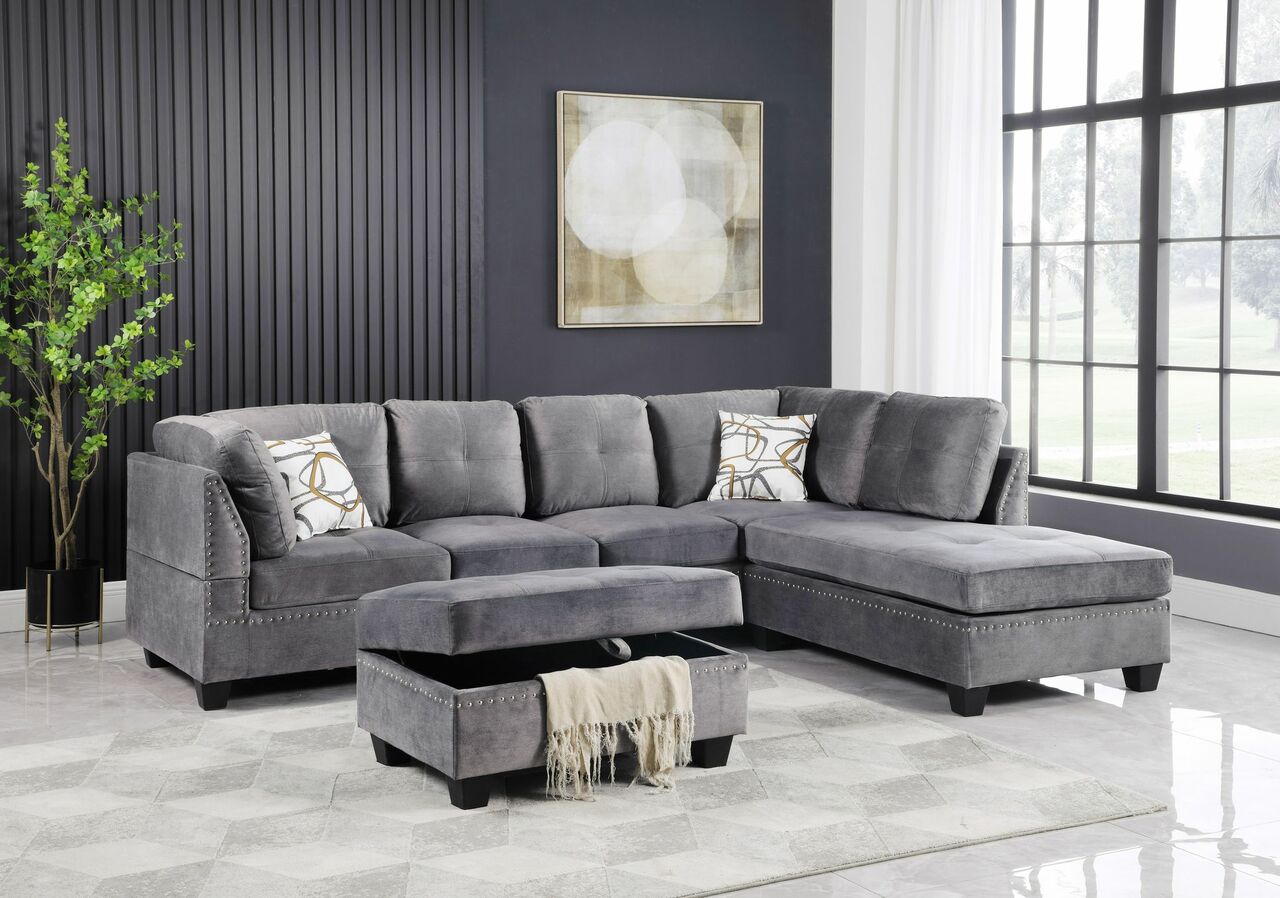 Venice sectional with storage ottoman - Reversible chaise - Light Grey image 0