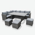 8 Seater Sectional + Ottoman Patio Set with Dining Table image 0