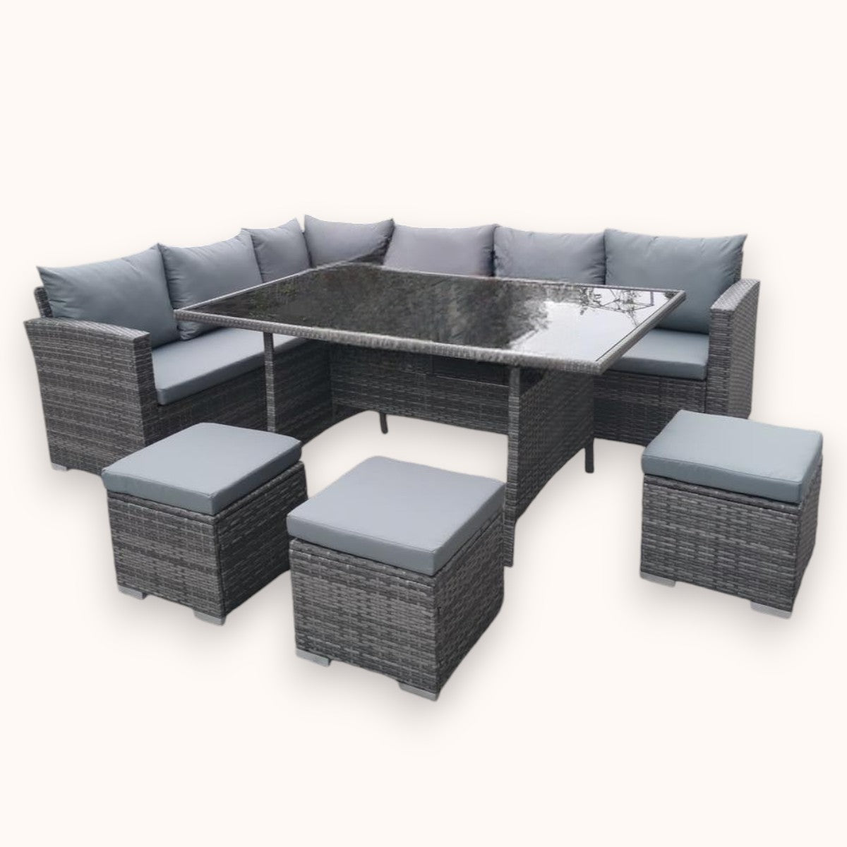 8 Seater Sectional + Ottoman Patio Set with Dining Table image 0