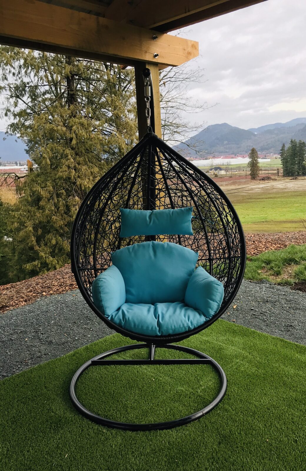 Teardrop swing with blue cushion image 0