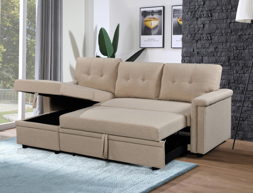 Jasper Sectional Sofa Bed With Storage - Beige image 1