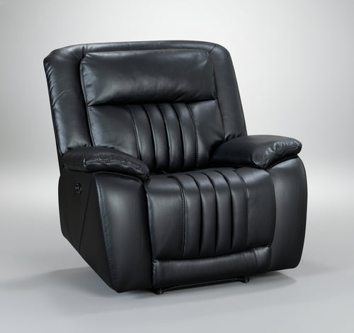 Black leather recliner chair on a white background
