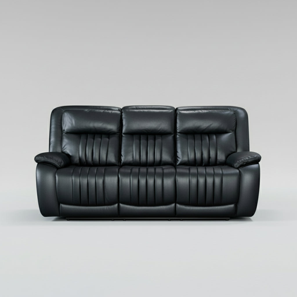 Black leather sofa on a white background