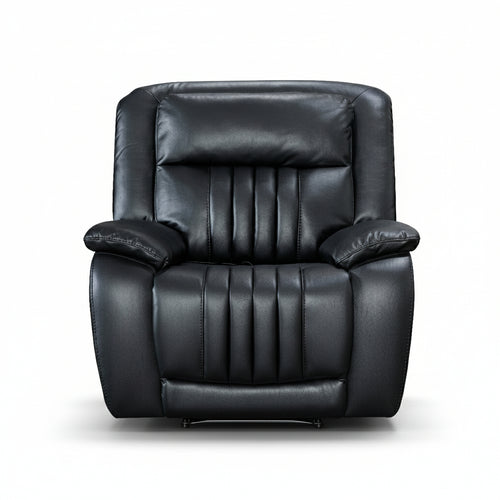 Black leather recliner chair on a white background