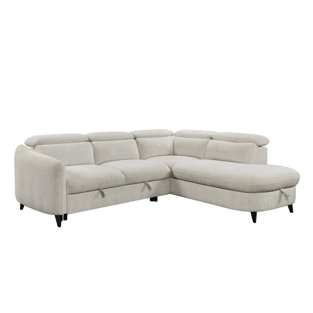 Aura  L-Shape Sleeper Sectional with Storage Chaise & Adjustable Headrests - Right chaise