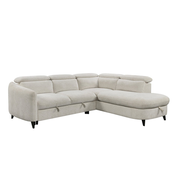 Aura  L-Shape Sleeper Sectional with Storage Chaise & Adjustable Headrests - Right chaise