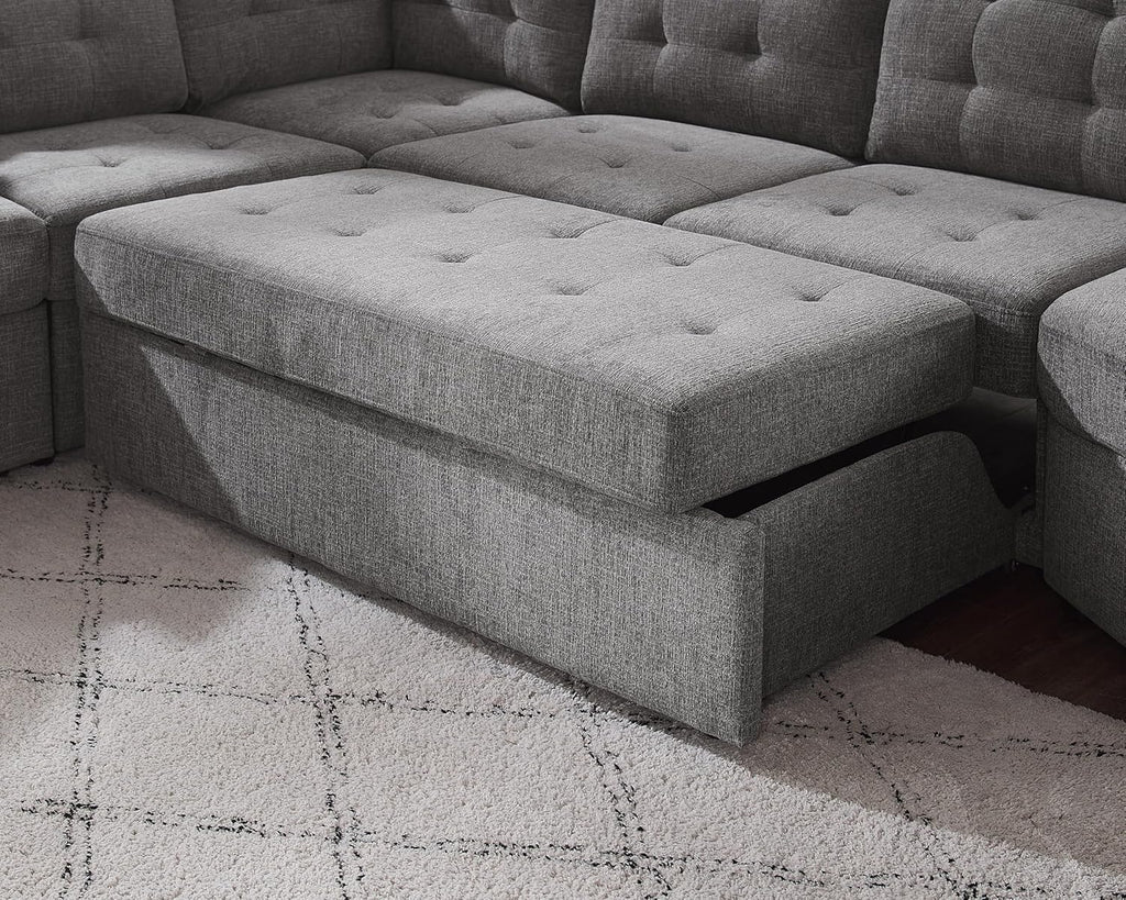 Cloud-Nine 147" Grand Sectional Sleeper | L-Shaped Cuddler | Light Grey
