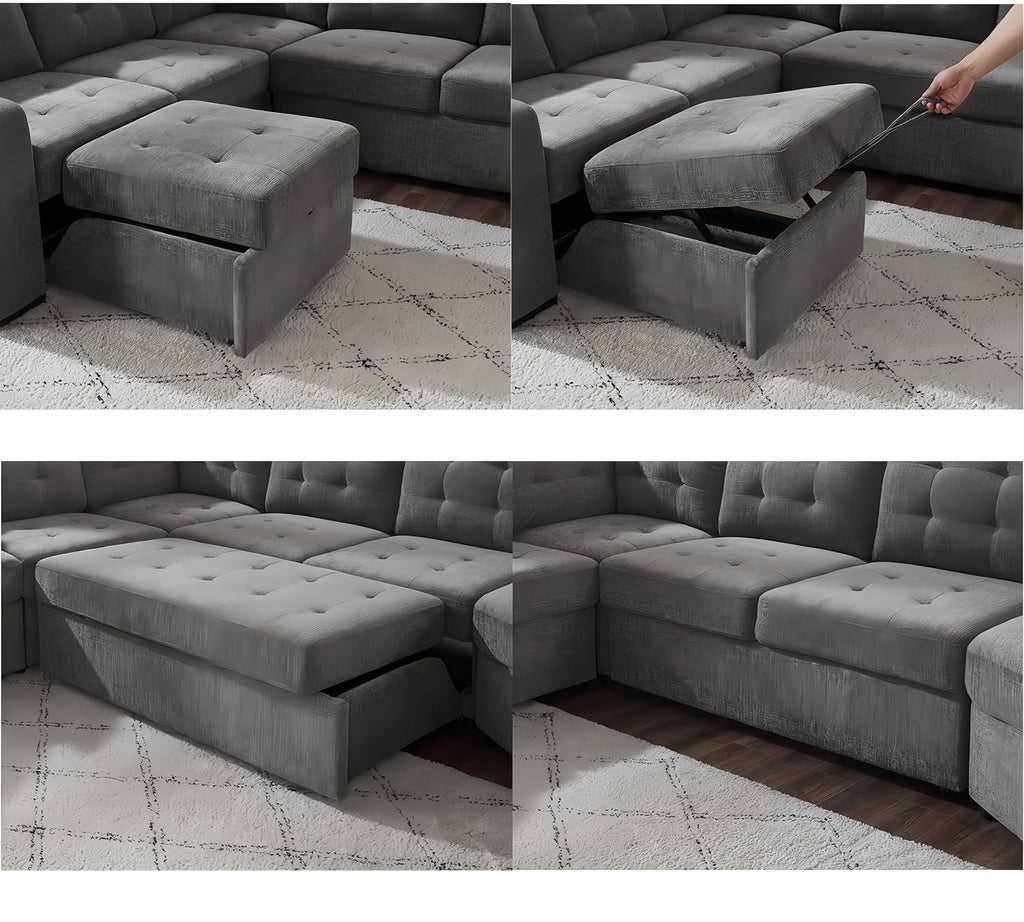 Cloud-Nine 147" Grand Sectional Sleeper | L-Shaped Cuddler | Light Grey