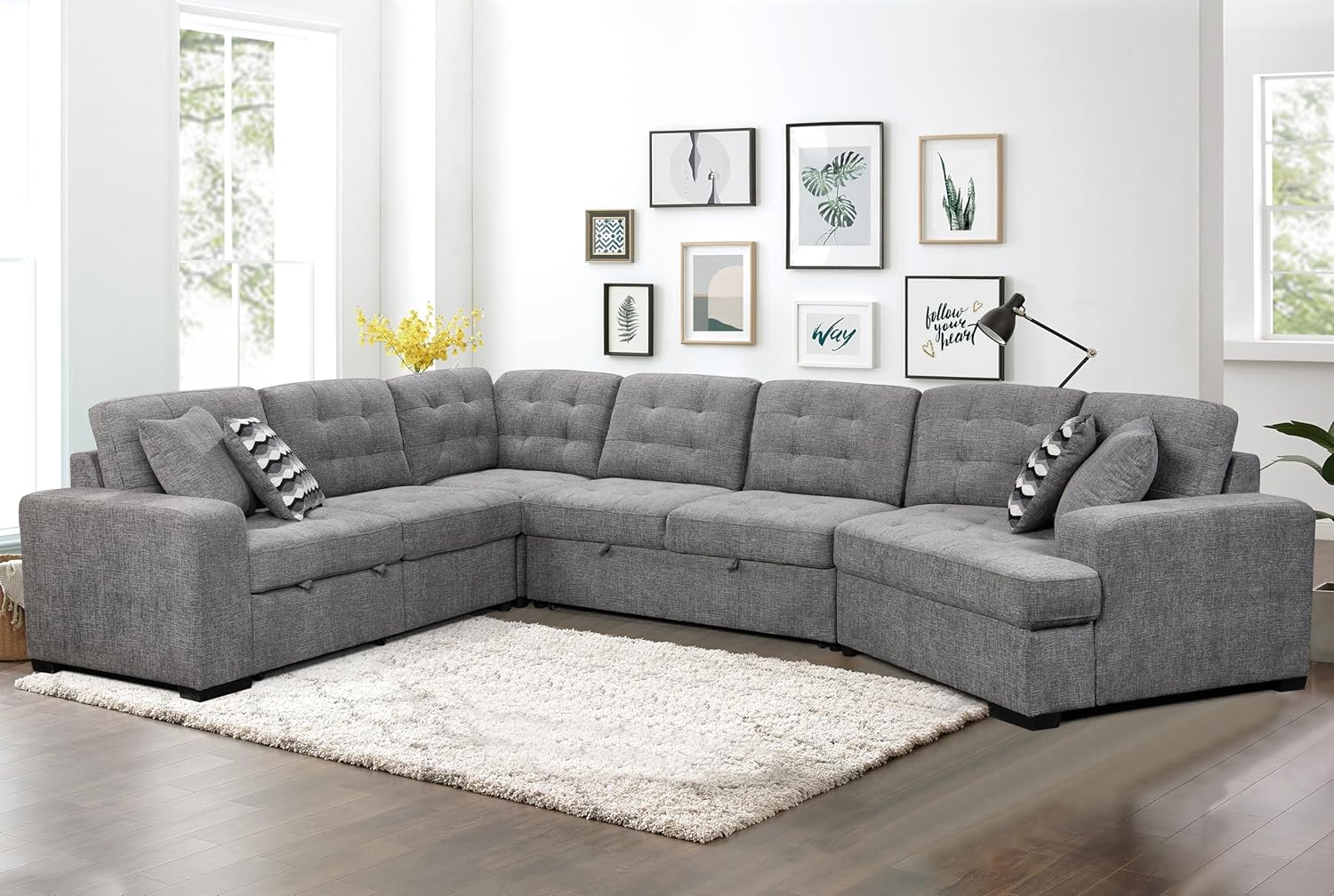 Cloud-Nine 147" Grand Sectional Sleeper | L-Shaped Cuddler | Light Grey