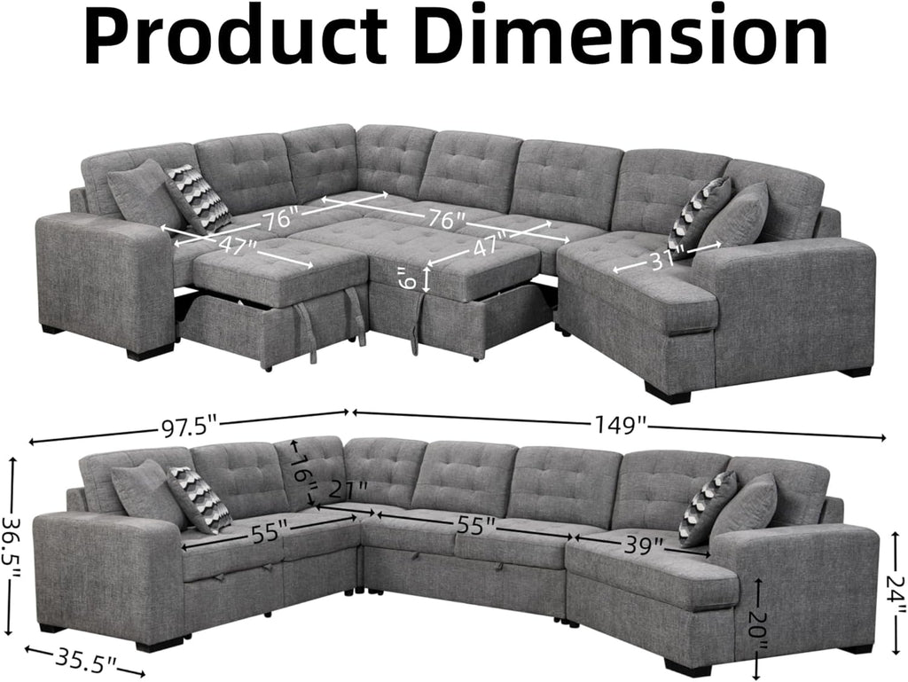 Cloud-Nine 147" Grand Sectional Sleeper | L-Shaped Cuddler | Light Grey