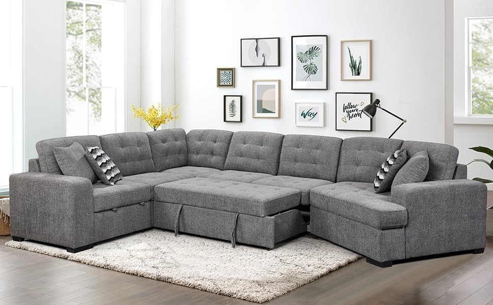 Cloud-Nine 147" Grand Sectional Sleeper | L-Shaped Cuddler | Light Grey