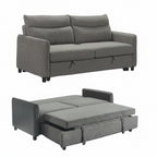 Gray sofa bed with storage compartment on a white background