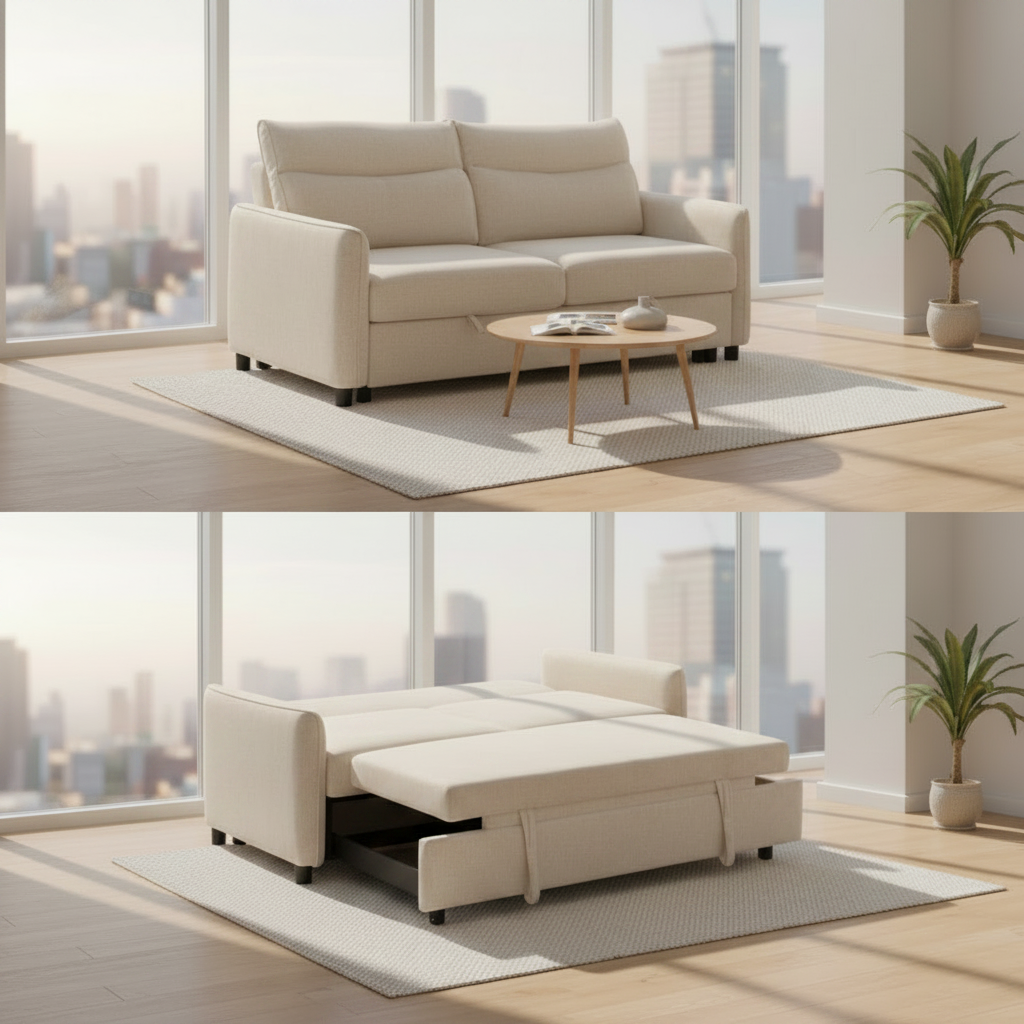 ASPEN Convertible Sleeper Sofa Bed | Loveseat Futon with Pullout Bed- Cream