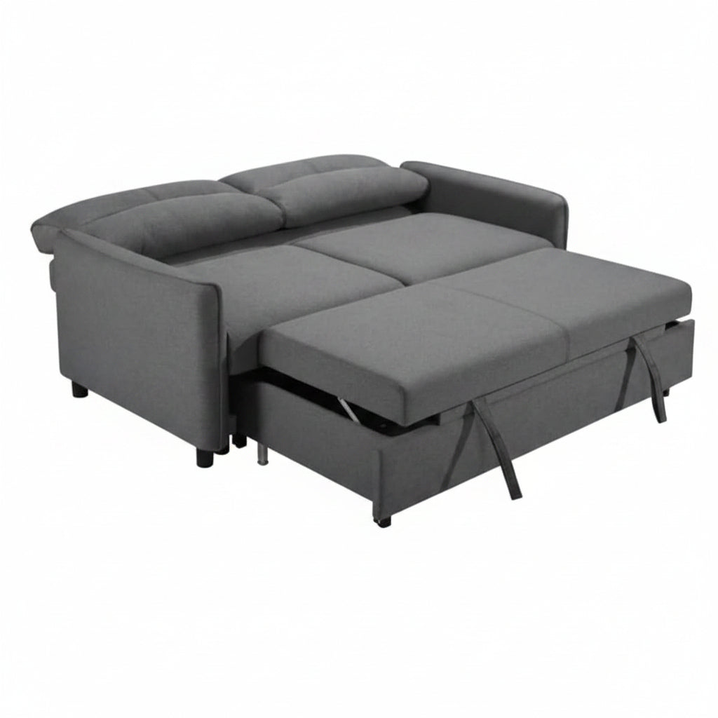 Gray sectional sofa with pull-out bed on a white background