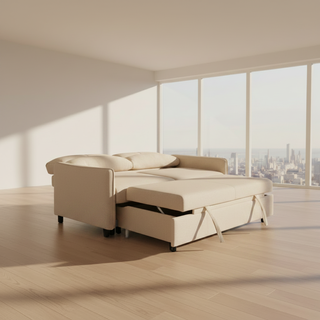 ASPEN Convertible Sleeper Sofa Bed | Loveseat Futon with Pullout Bed- Cream