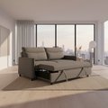 Gray sectional sofa with pull-out bed mechanism on a white background