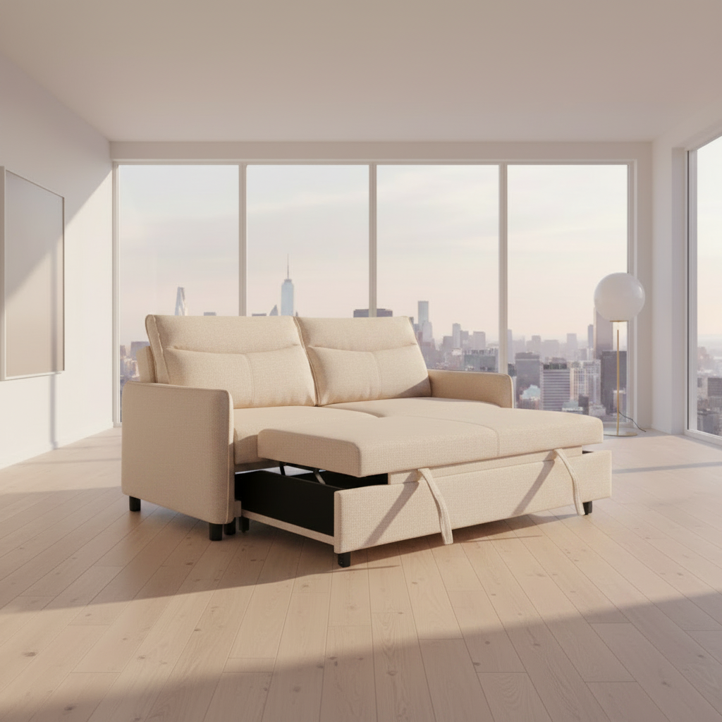 ASPEN Convertible Sleeper Sofa Bed | Loveseat Futon with Pullout Bed- Cream