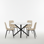 Juego de comedor redondo Nova de 5 piezas: tapa de cerámica blanca con sillas de terciopelo beige y patas negras