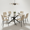 Astra 7-Piece Dining Set – White Ceramic Top & Beige Velvet Chairs