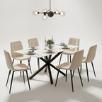 Juego de comedor Astra de 7 piezas – Tapa de cerámica blanca y sillas de terciopelo beige