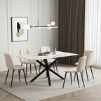 Juego de comedor Astra de 7 piezas – Tapa de cerámica blanca y sillas de terciopelo beige