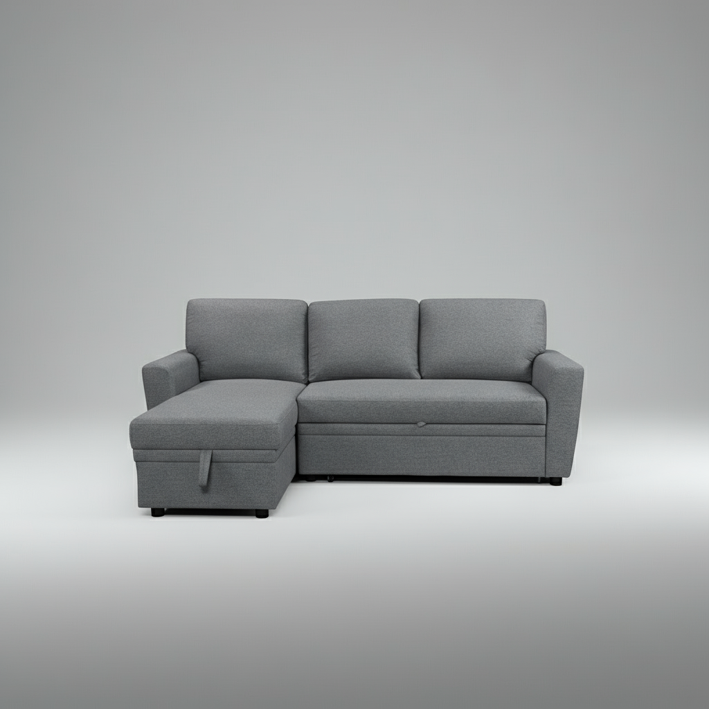 Jazz Reversible Sectional Sofa Bed with Storage – Dark Grey Fabric