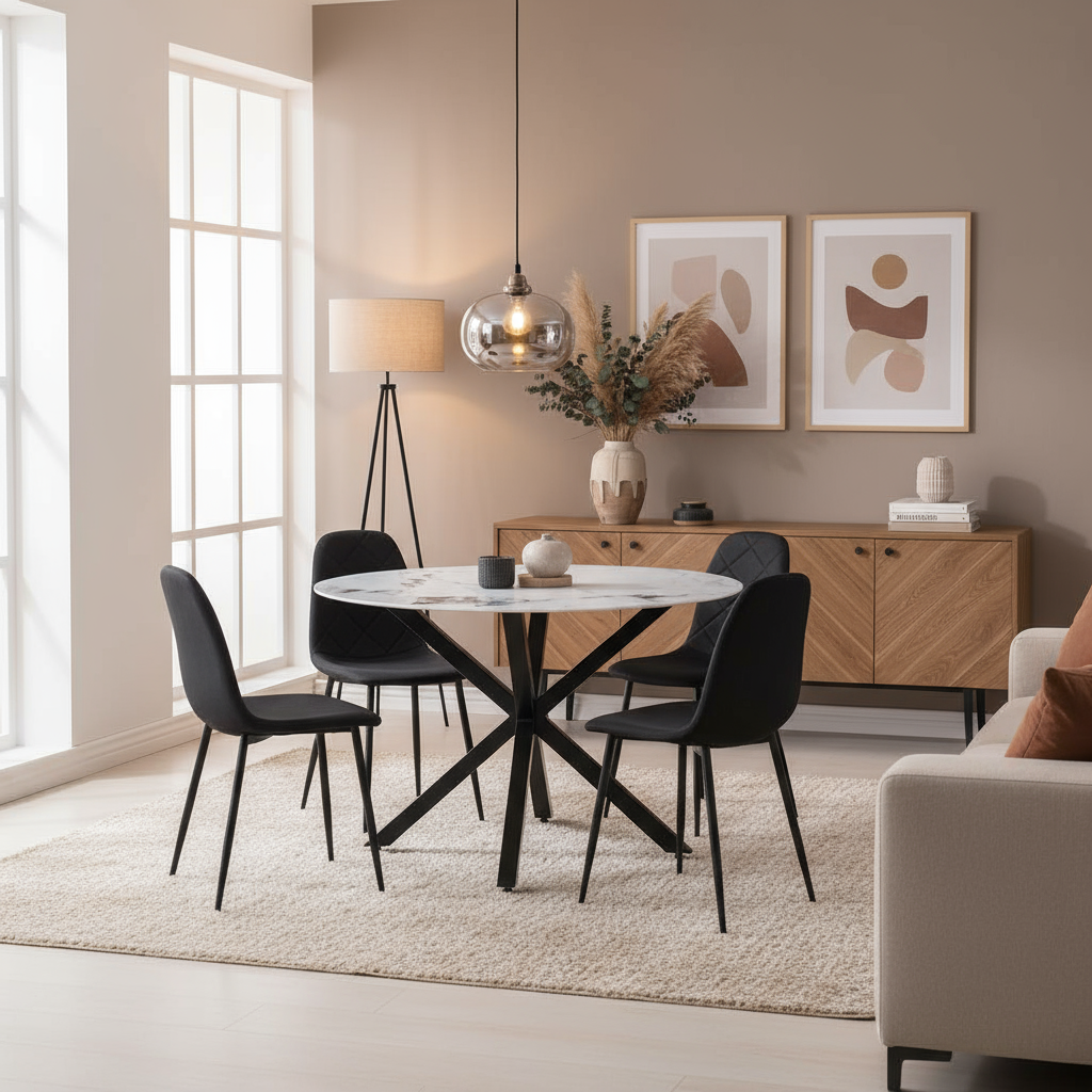 Hawaii 5-Piece Dining Set with Ceramic Top Table and Velvet Chairs