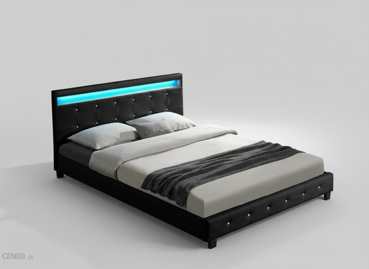 Modern bedroom with a black bed, nightstands, and lamps.