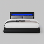 Luminous Edge LED Bed Frame – Modern Leather Bed with Ambient Headboard Lighting - Black / White - Paul's Furniture Outlet