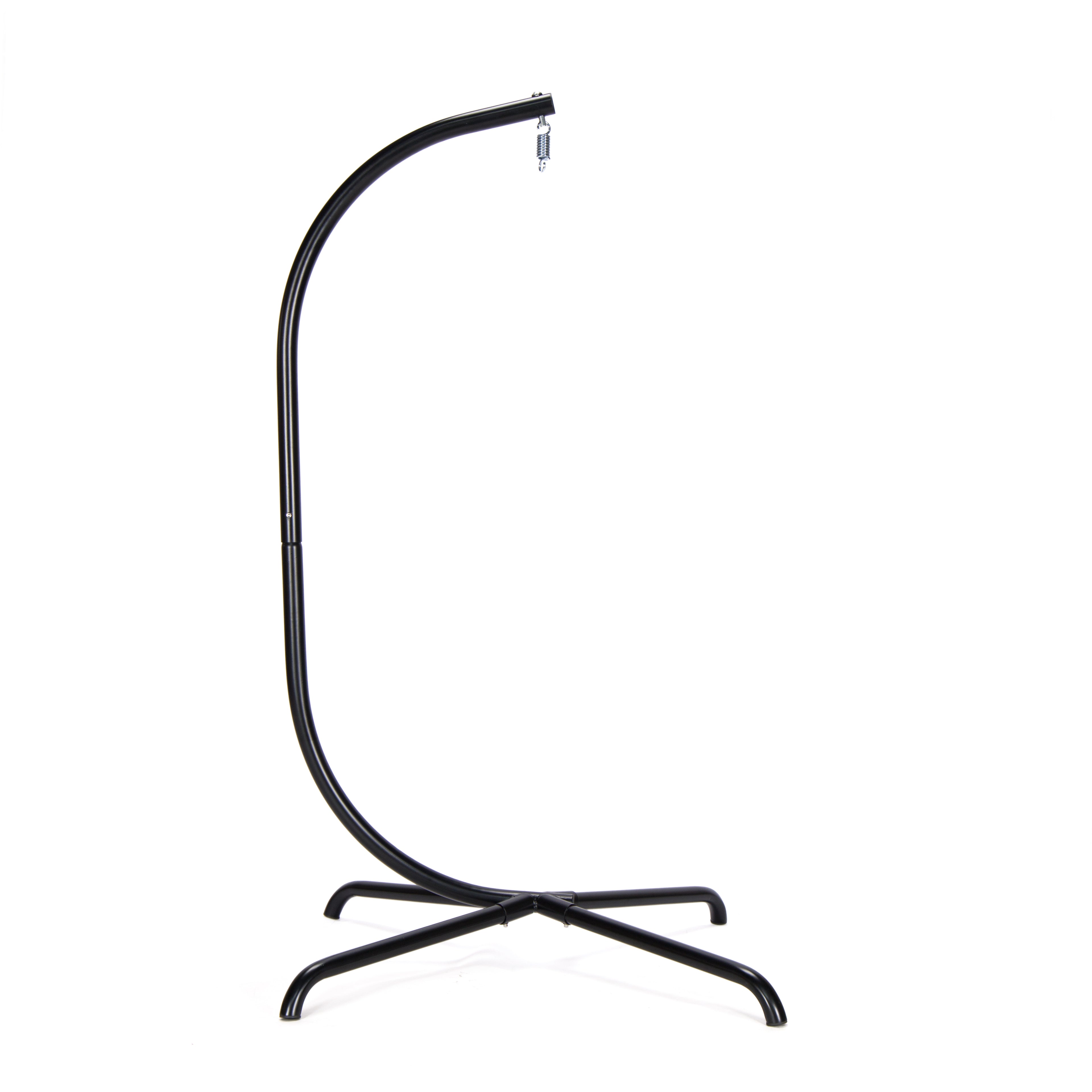 Black metal hanging plant stand on a white background