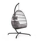 Hanging egg chair with gray cushion on a white background