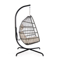 Foldable Hanging Egg Chair with Stand – Black Frame & Beige Cushion