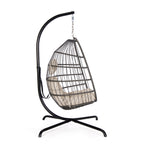 Foldable Hanging Egg Chair with Stand – Black Frame & Beige Cushion