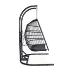 Double Foldable Hanging Egg Chair with Stand – Black Frame & Beige Cushion