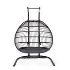 Double Foldable Hanging Egg Chair with Stand – Black Frame & Beige Cushion