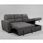 Gray sectional sofa with storage drawers in a living room setting