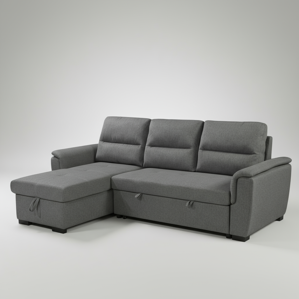 Gray sectional sofa on a white background