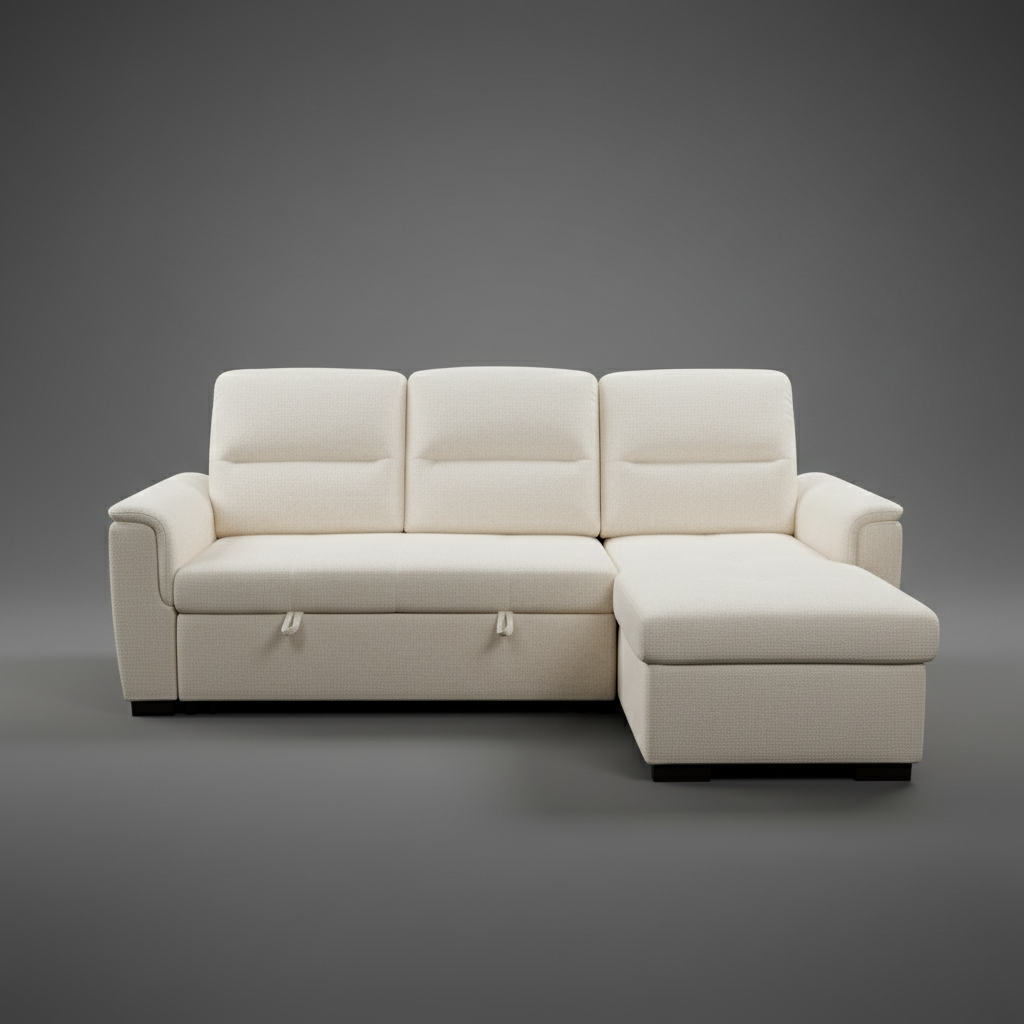 Mato Sectional Sofa Bed with Storage & Reversible Chaise - Cream