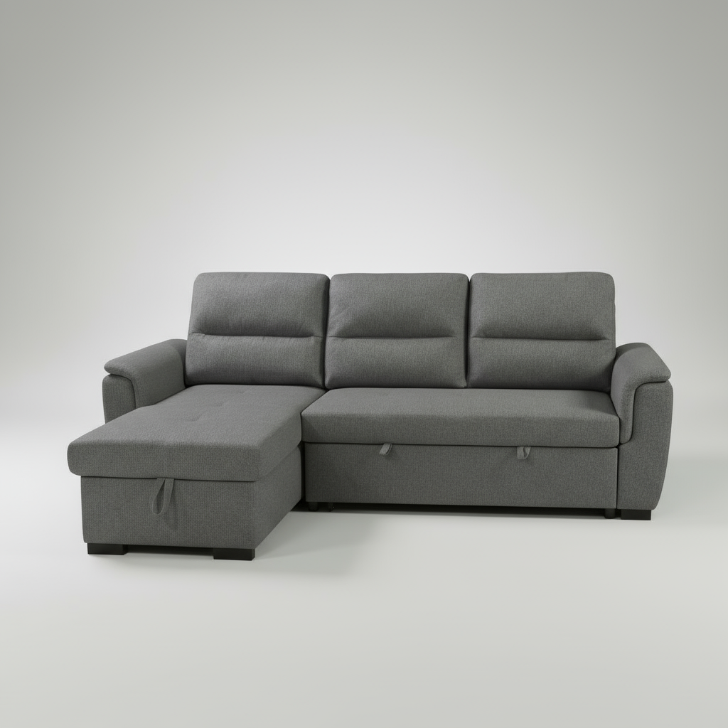 Gray sectional sofa on a white background