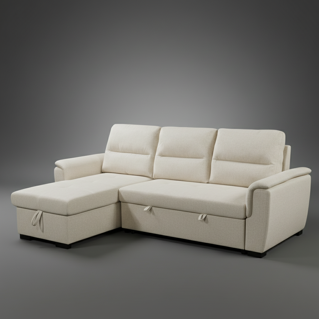 Mato Sectional Sofa Bed with Storage & Reversible Chaise - Cream